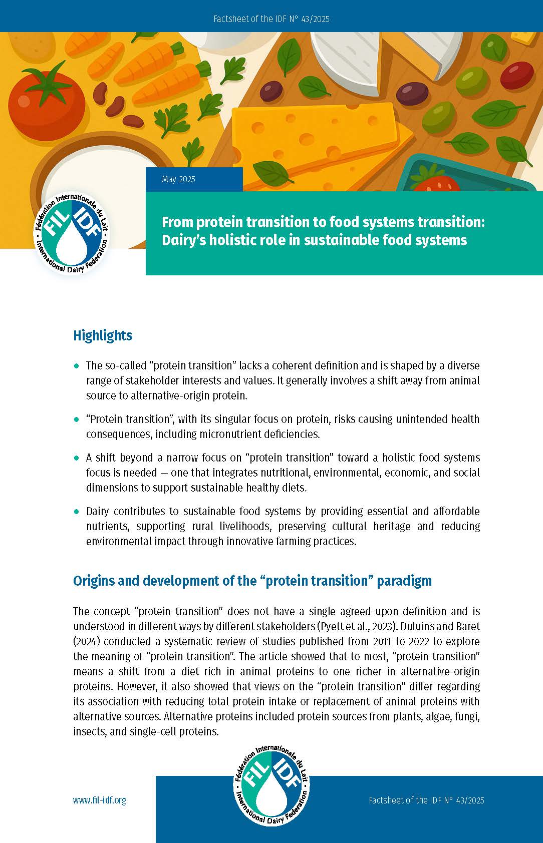 Factsheet of the IDF N°43/2025: From protein transition to food systems transition: Dairy’s holistic role in sustainable food systems - FIL - IDF