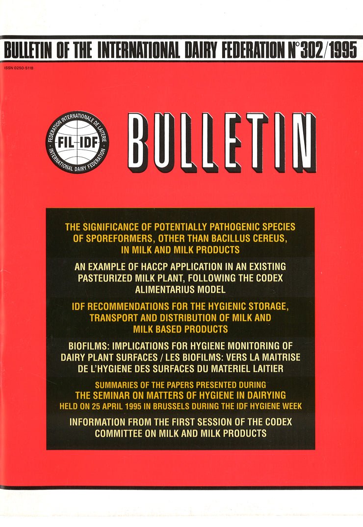 Bulletin of the IDF N° 302/1995 - The significance of potentially pathogenic species of sporeformers, other than Bacilluscereus, in milk and milk products - FIL-IDF