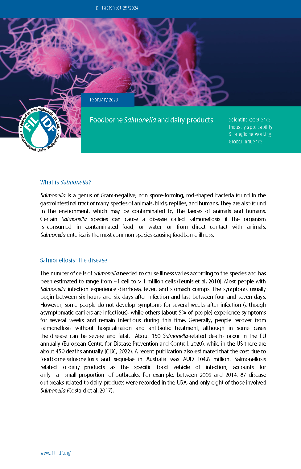 Factsheet of the IDF N° 25/2023: Foodborne Salmonella and dairy products - FIL-IDF
