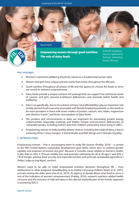 Factsheet of the IDF N° 26/ 2023: Dairy in the nutritional empowerment of women - FIL-IDF