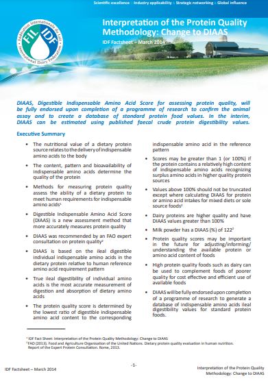 Interpretation of protein quality methodology: change to DIAAS - FIL-IDF