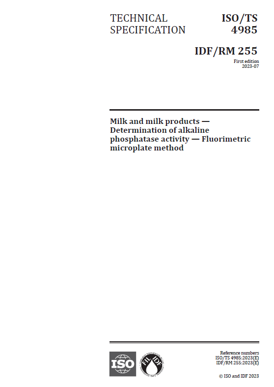 ISO/TS 4985 | IDF/RM 255 : 2023 - Milk and milk products — Determination of alkaline phosphatase activity — Fluorimetric microplate method - FIL-IDF