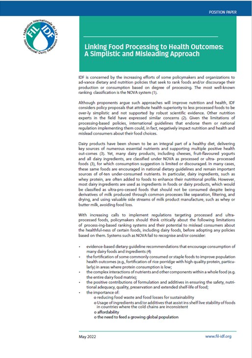 Linking Food Processing to Health Outcomes: A Simplistic and Dangerous Approach - FIL-IDF