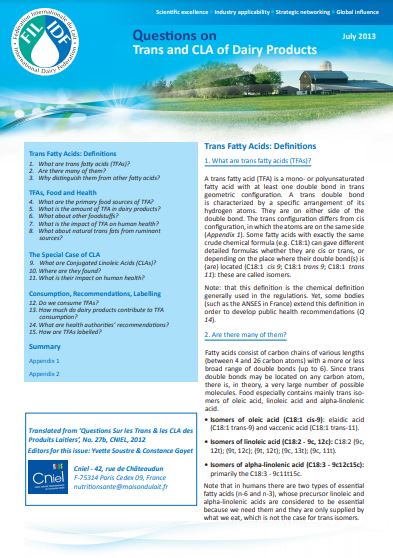 Questions on trans & CLA of dairy products - FIL-IDF