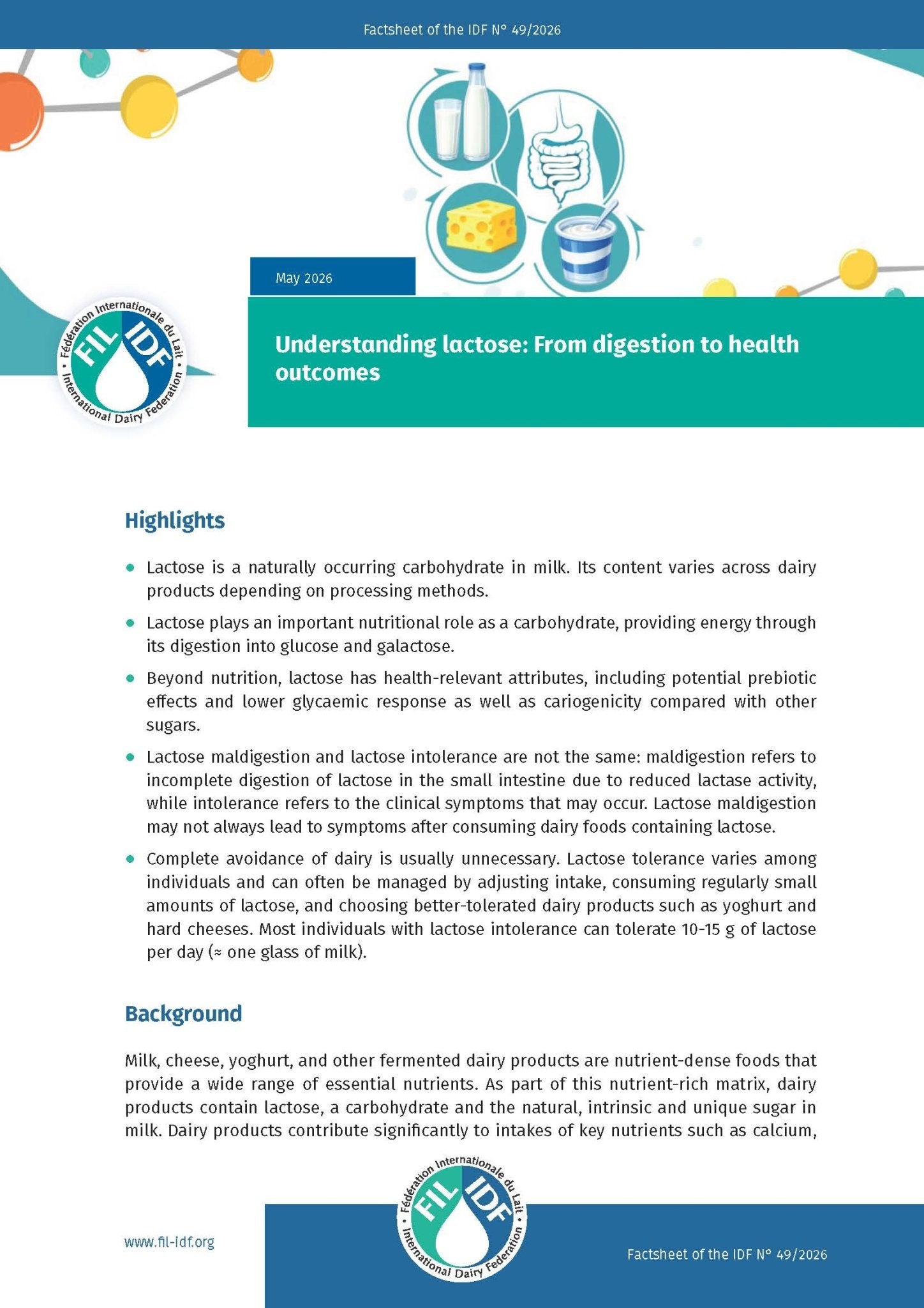 Factsheet of the IDF N°49/2026: Understanding lactose: From digestion to health outcomes - FIL - IDF
