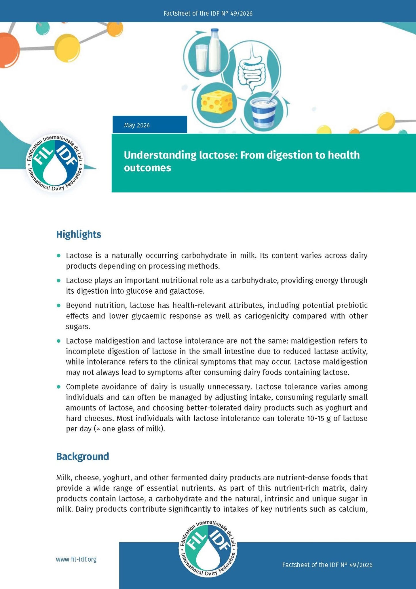 Factsheet of the IDF N°49/2026: Understanding lactose: From digestion to health outcomes - FIL - IDF