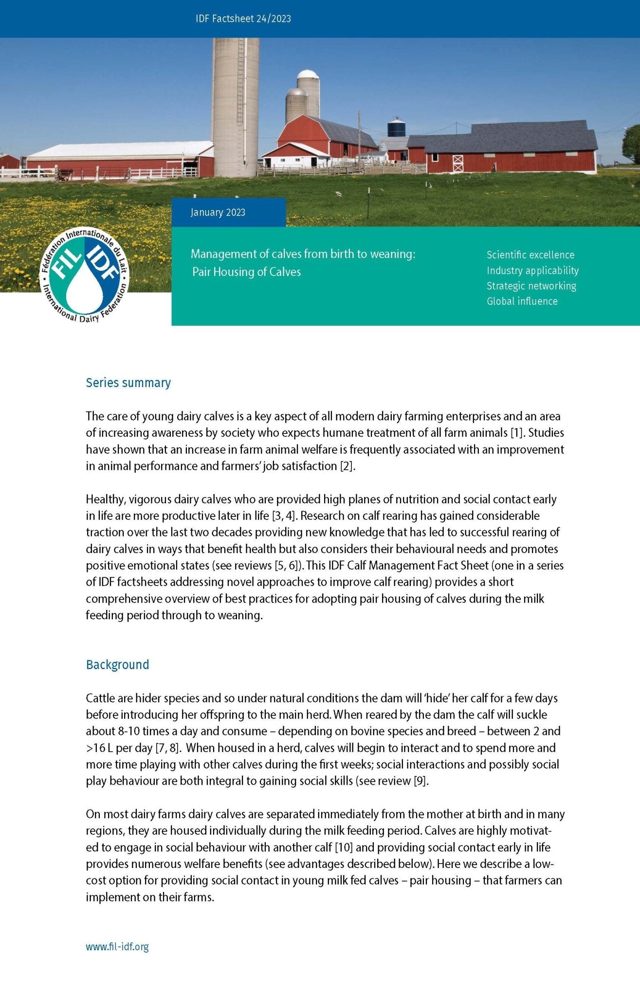 Factsheet of the IDF N° 24/ 2023: Management of calves from birth to weaning: Pair Housing of Calves - FIL-IDF