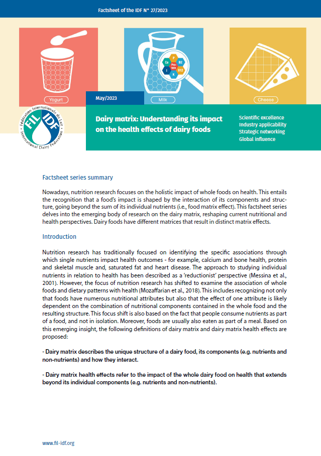 Factsheet of the IDF N° 27/2023: Understanding its impact on the health effects of dairy foods - FIL-IDF