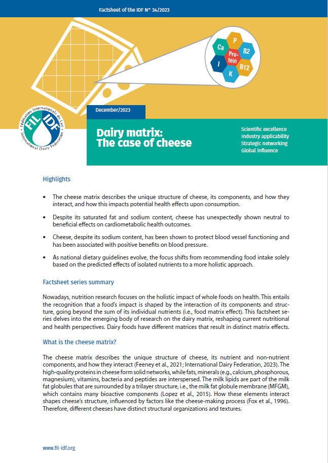 Factsheet of the IDF N° 34/2023: Dairy Matrix: The case of cheese - FIL-IDF