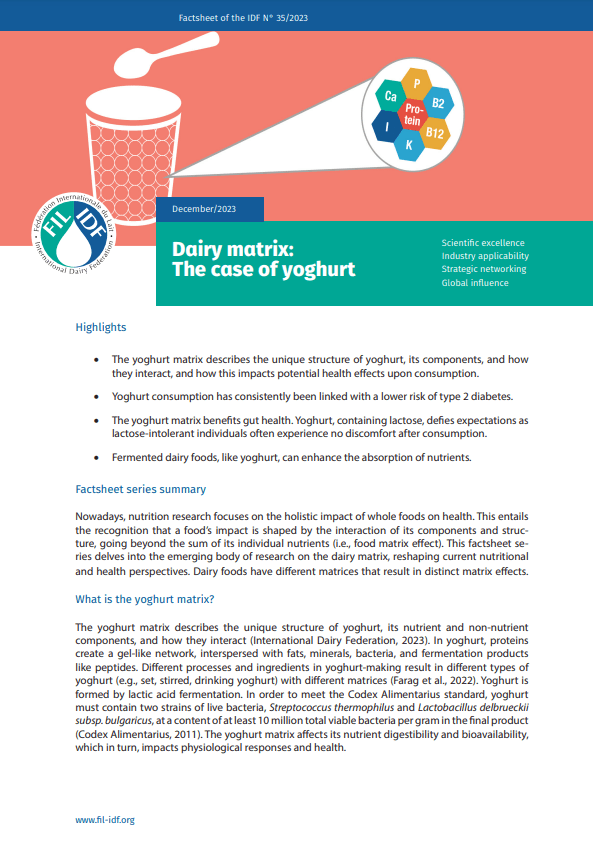 Factsheet of the IDF N° 35/2023: Dairy matrix: The case of yoghurt - FIL-IDF