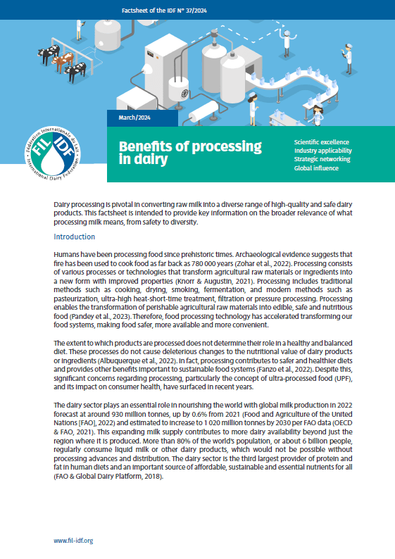 Factsheet of the IDF N° 37/2024: Benefits of processing in dairy - FIL-IDF