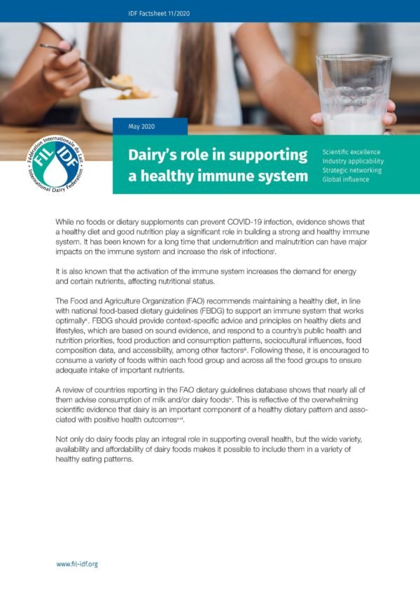 IDF Factsheet 11/ 2020: Dairy’s role in supporting a healthy immune system - FIL-IDF